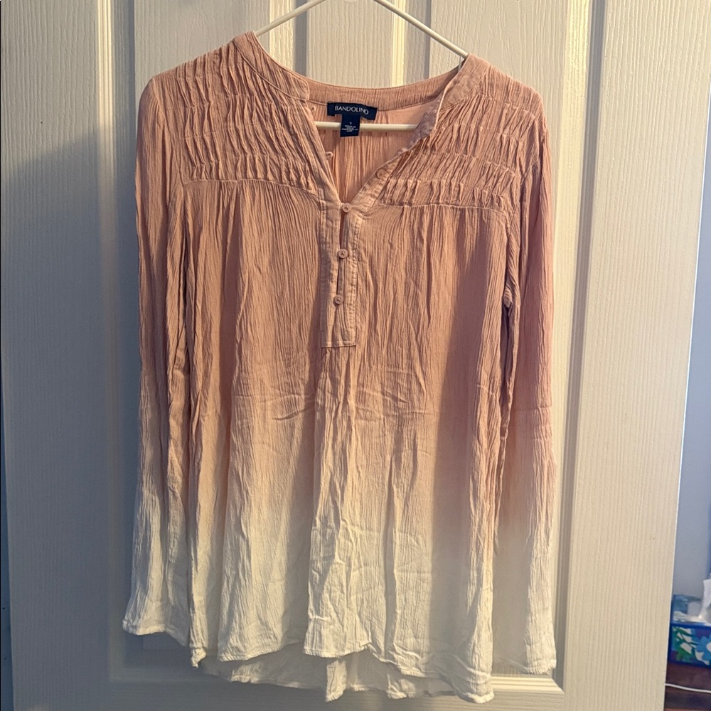 Bandolino Pink and White Ombre Long Sleeve Roll Up Sleeve Blouse Size Small